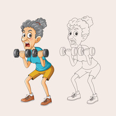 Senior Woman Exercise and Dumbbell Training Illustration