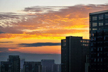 City background in sunset