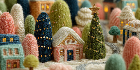 Fairytale Christmas Market Banner - Embroidered and Knitted Diorama Knit Trend
