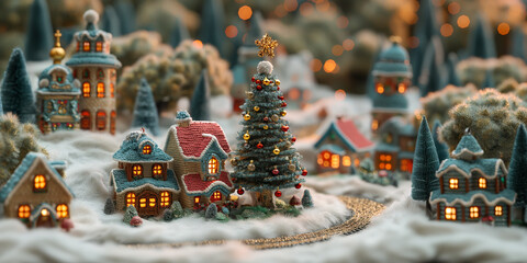 Fairytale Christmas Market Banner - Embroidered and Knitted Diorama Knit Trend