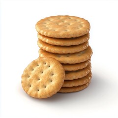 Rounded biscuits stack crunchy baked thin bread, isolated white