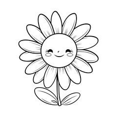 Adorable smiling daisy flower illustration. Coloring page for children's activities and educational materials