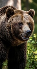 Fototapeta premium Grizzly Bear Portrait in Natural Habitat - A Majestic Wildlife Encounter.