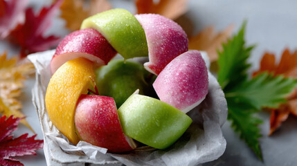 Creative recycling icon using colorful fruit and vegetable peels for eco-friendly design and environmental awareness