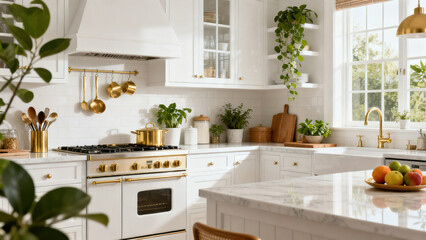 Modern Minimalist White Kitchen with Gold Decor
