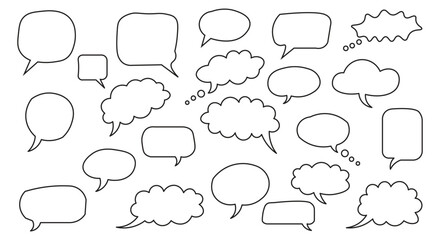 Fototapeta premium Speech Bubbles Hand Drawn Doodle Style Set of Various Shape Cloud Frames for Message and Thought Decorative Design Element