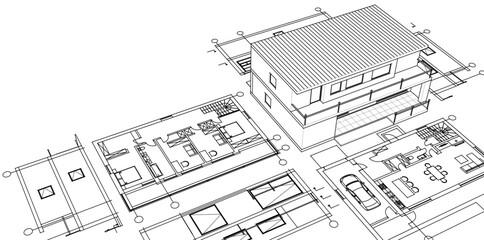 house architectural project sketch 3d illustration	

