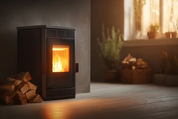 Cozy Fireplace Burning in a Warm Room