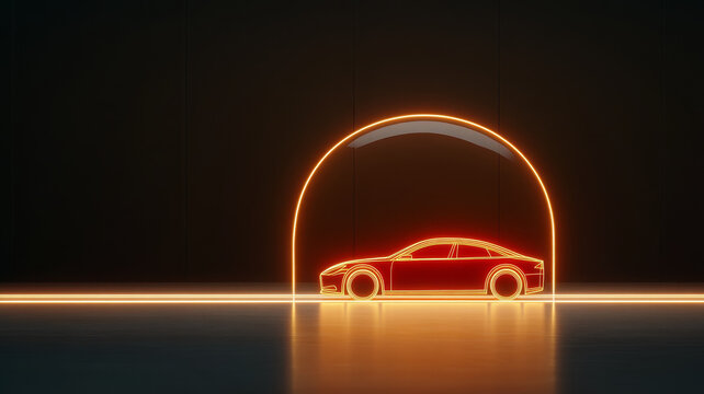 Car neon dome protection glowing modern safety orange futuristic dark illuminated secure concept