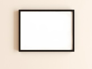 Minimalist empty black frame with white space on a beige wall
