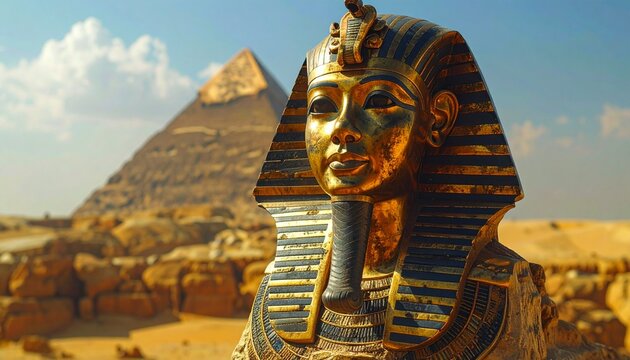 Ancient Egypt King Tut Golden Mask Close-Up