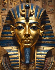 Ancient Egypt King Tut Golden Mask Close-Up