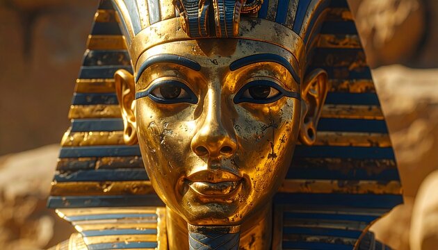 Ancient Egypt King Tut Golden Mask Close-Up
