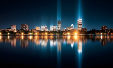 Cityscape at Night with Reflections