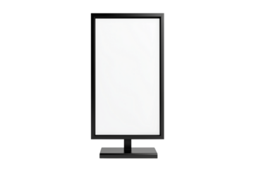 Blank white information display stand mockup with black frame isolated on Transparent Background. White Info Stand Mockup with Black Frame Transparent PNG.