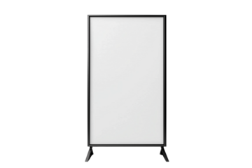 Blank white information display stand mockup with black frame isolated on Transparent Background. White Info Stand Mockup with Black Frame Transparent PNG.