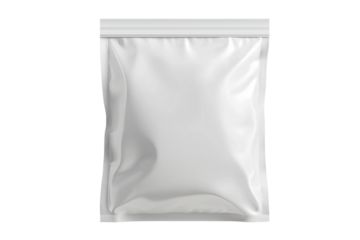 Blank White Square Sachet Pouch Mockup Isolated on White Background. Square Packaging Pouch Mockup PNG.