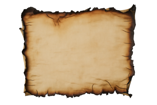 Burnt Edges on Old Parchment Paper Isolated on Transparent Background. Vintage Parchment Paper with Burned Edges PNG Isolated.