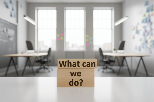 Three blocks spell work, collaborate, innovate suited for modern office visuals, presentations, website banners, and social media posts.