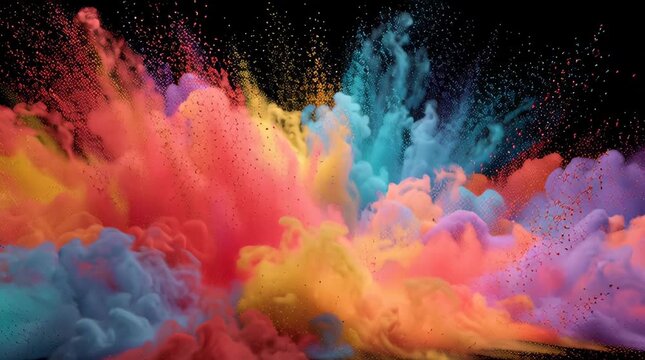 Color Powder Explosion Animation on Black Background