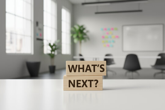 Blocks on a table in an office setting, symbolizing planning and decision making process. Suitable for business presentations, strategy concepts.
