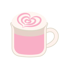 Illustration of pink latte drink with heart latte art