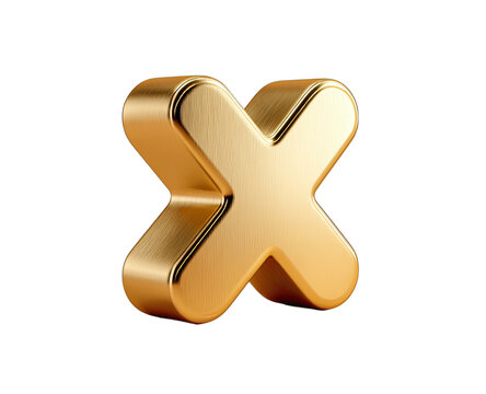 Three-dimensional golden-hued, metallic "X" symbol with a brushed texture on a black background