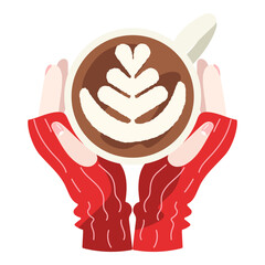 Hands Holding a Latte Cup with Heart Latte Art Illustration
