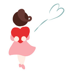 Illustration of girl holding red heart behind her back