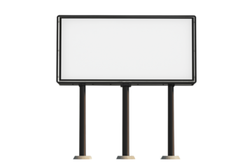 Large Blank Outdoor Billboard on Three Posts Isolated on Transparent Background. Blank Billboard Display on Posts Isolated.