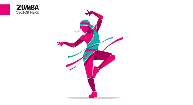 Dynamic Zumba Dance Silhouette in Vibrant Pink and Teal Colors