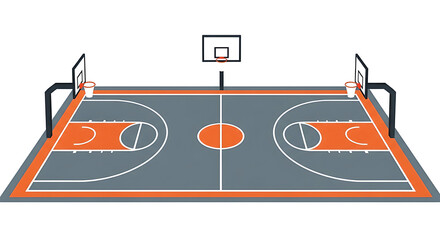 Isometric Illustration of an Indoor Basketball Court with Hoops