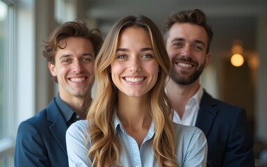 Young business crew smiling and confidence. High quality