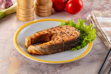 Gourmet grilled salmon fish steak