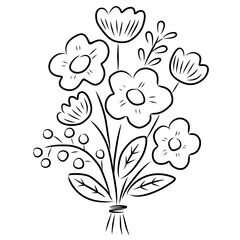 Detailed Floral Bouquet Line Art Illustration for Coloring
