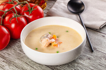 Salmon white soup with salmon