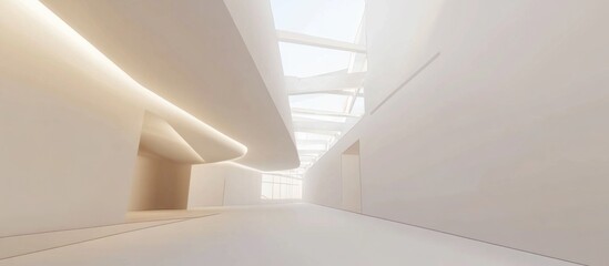 Fototapeta premium Modern architectural design interior rendering with white walls and bright lighting