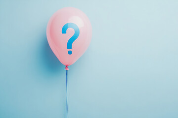 Pink balloon floats gently, carrying question mark for gender. Balloons are beauty! Is it baby girl? Celebrate this gender! Capture excitement with balloon