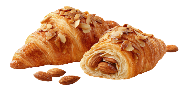 Delicious golden croissants adorned with toasted almonds