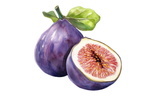 Watercolor Fig Fruit Isolated on Transparent Background. Fresh Fig Fruit Watercolor Art Isolated PNG.