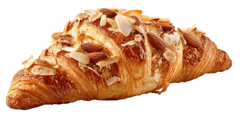 Golden flaky pastry croissant with sliced and whole almonds