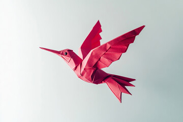 Fototapeta premium Paper bird art by handmade origami brings hummingbird design style is excellent. Skilled paper shape create magic art. Design amazing and hummingbird great.