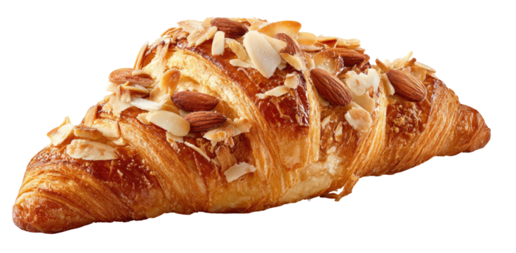 Golden flaky pastry croissant with sliced and whole almonds - Powered by Adobe