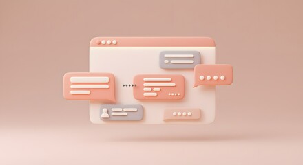 3D Chat Bubbles in Browser Window: Digital Communication, Online Messaging & Customer Support Concept
