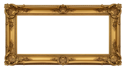 Ornate antique gold picture frame with elaborate decorative carvings on a black background