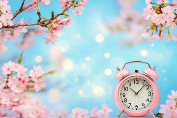 Illustrate beautiful and timely reminders via Blossom and clock symbolizing design, enhancing nature fresh visual to show beautiful design to promote campaigns to connect with nature audience.