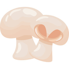 Two light brown button mushrooms with visible gills on a transparent background suitable for culinary and design projects