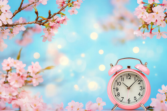 Illustrate beautiful and timely reminders via Blossom and clock symbolizing design, enhancing nature fresh visual to show beautiful design to promote campaigns to connect with nature audience.
