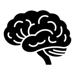 Solid brain icon symbolizing intelligence, cognition, mental health, and neuroscience. Bold minimal silhouette style for medical, science, and education visuals.