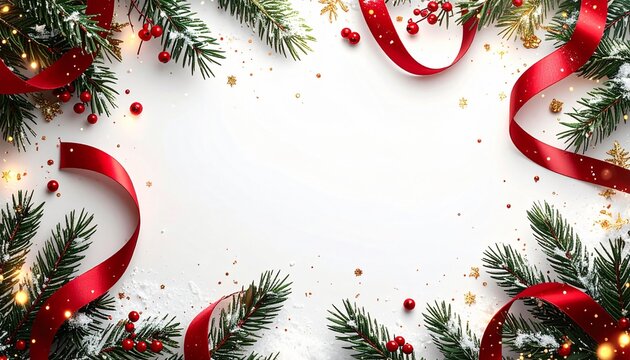 minimalist white christmas greeting card with red and green ornament